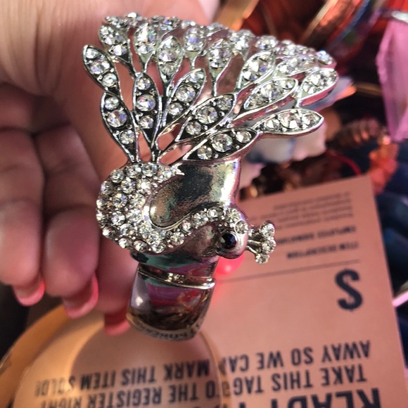 SilverTone Rhinestone Peacock Clasp Bracelet - Picture 8 of 8